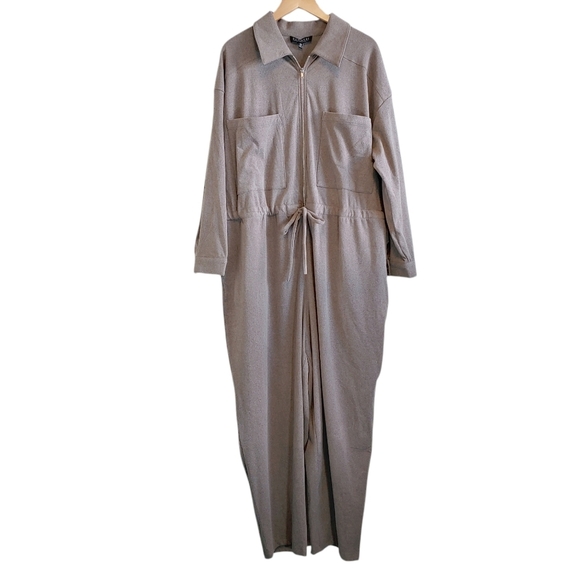 Eloquii Cozy Brown Zip Front Jumpsuit Sz 22/24 Leisure Minimalist Casual - Picture 1 of 2